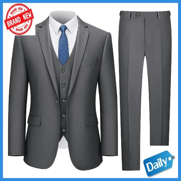 Slim Fit 3-Piece Suit Set with Tie Polyester Rayon Spandex Blend